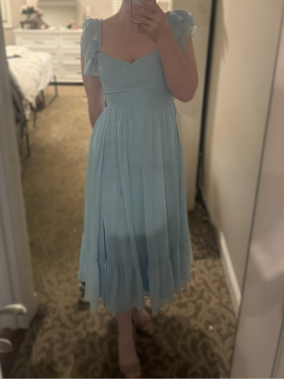 Sky Blue Azazie Mid Length Bridesmaid Dress